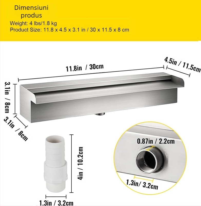 Furnizare directă din fabrică, fântână pentru piscină, cascadă pentru piscină din oțel inoxidabil, preaplin cu conector pentru țeavă, dreptunghiular, grădină în aer liber