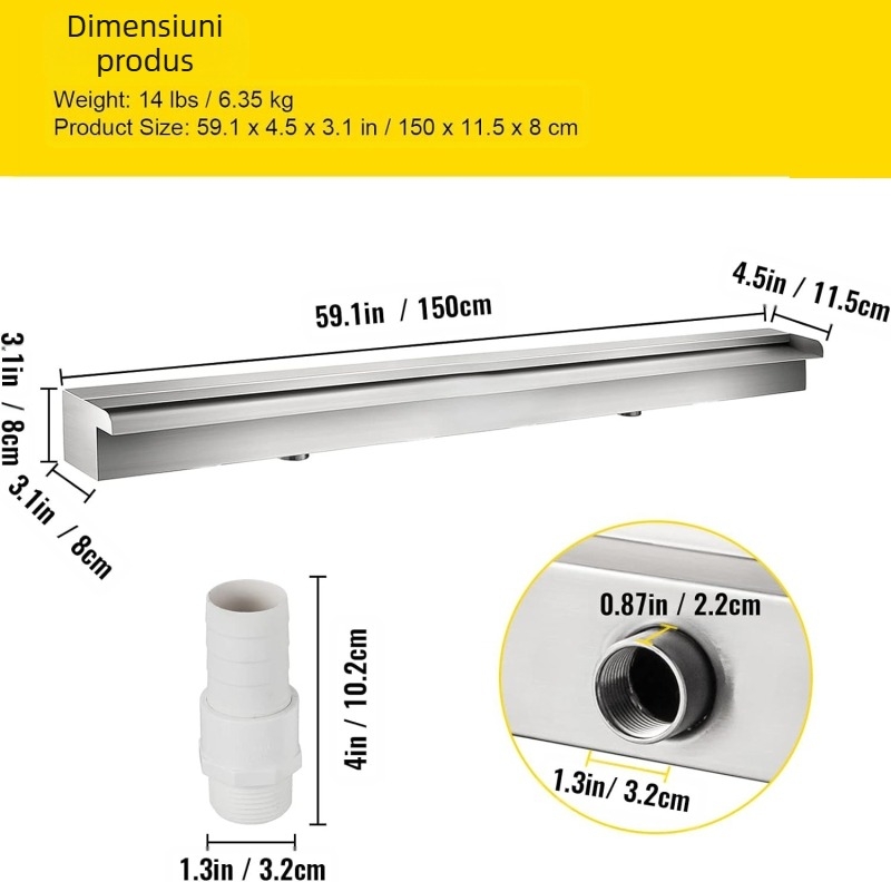 Furnizare directă din fabrică, fântână pentru piscină, cascadă pentru piscină din oțel inoxidabil, preaplin cu conector pentru țeavă, dreptunghiular, grădină în aer liber
