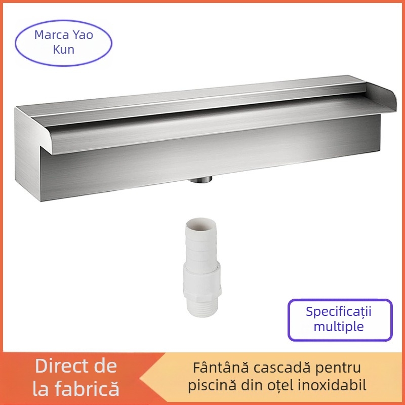 Furnizare directă din fabrică, fântână pentru piscină, cascadă pentru piscină din oțel inoxidabil, preaplin cu conector pentru țeavă, dreptunghiular, grădină în aer liber