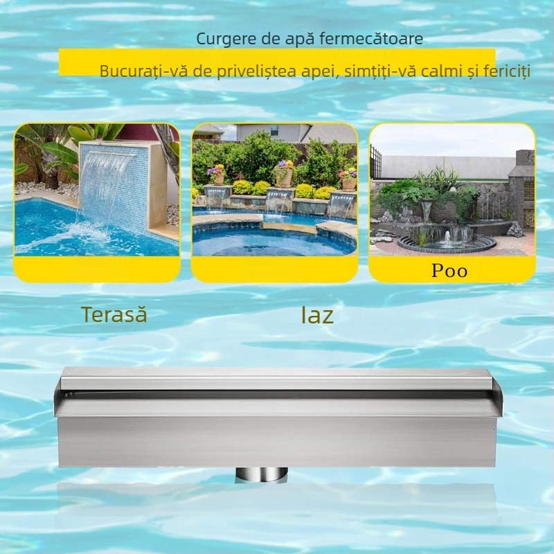 Furnizare directă din fabrică, fântână pentru piscină, cascadă pentru piscină din oțel inoxidabil, preaplin cu conector pentru țeavă, dreptunghiular, grădină în aer liber
