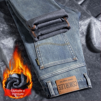 Blugi groși cu căptușeală din fleece pentru comerț exterior, pantaloni groși de iarnă pentru bărbați, călduroși, retro american, la modă, toamnă și iarnă