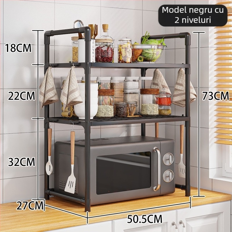 Bucătărie dublu strat cu cârlig pentru balustradă, raft pentru condimente, cuptor cu microunde, raft lărgit, îngroșat, raft de depozitare pentru mașină de pâine