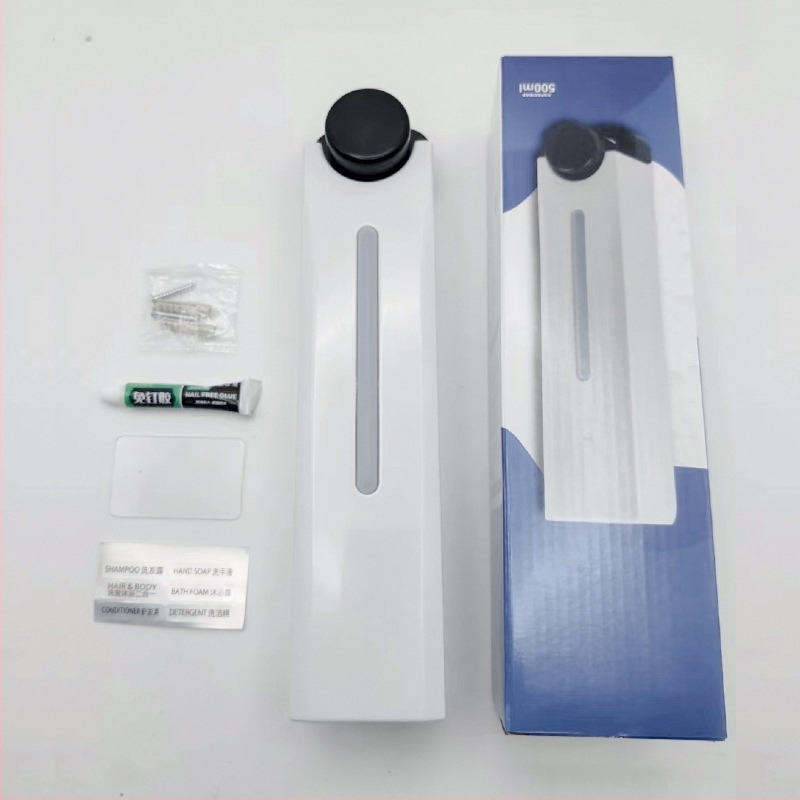 Dispenser de săpun montat pe perete, fără unghii, pentru baie și bucătărie, pentru hotel, montat pe perete, pentru săpun de mână, gel de duș, șampon, presă, dozator de săpun