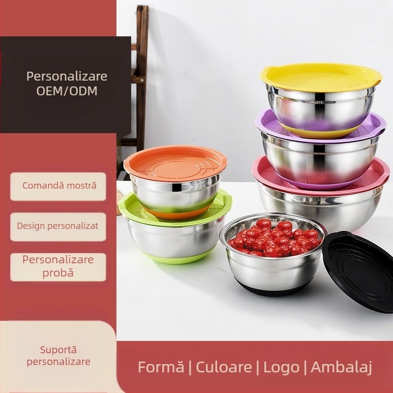 Bazin de salată din oțel inoxidabil cu capac, tel de ouă multifuncțional pentru bucătărie, lavoar și bazin, depozitare multifuncțională a fructelor și legumelor