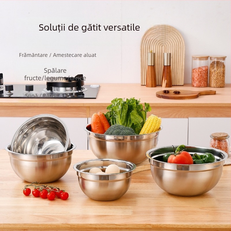 Bazin de salată din oțel inoxidabil cu capac, tel de ouă multifuncțional pentru bucătărie, lavoar și bazin, depozitare multifuncțională a fructelor și legumelor