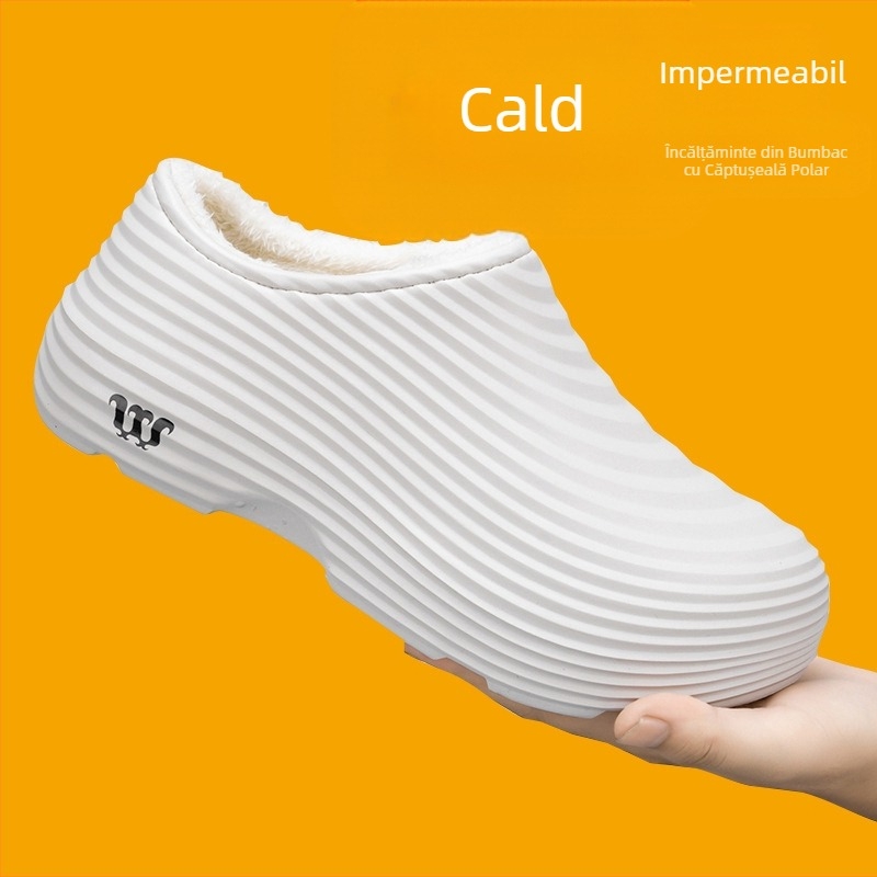 Pantofi de bucătar transfrontalieri din catifea caldă de iarnă, papuci ușori cu talpă moale, pantofi fără mâneci din bumbac pentru bărbați