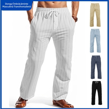 2025 Transfrontaliere Amazon Europa și America Casual Joker Dungi Bumbac și In Pantaloni Lejer Respirabil Modă Sport Bărbați