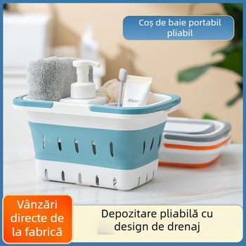 Coș de rufe pliabil, coș de depozitare pentru haine de uz casnic, montat pe perete, coș de rufe pentru baie, coș de rufe din plastic, albastru, mare