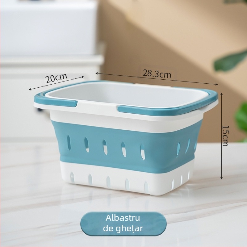 Coș de rufe pliabil, coș de depozitare pentru haine de uz casnic, montat pe perete, coș de rufe pentru baie, coș de rufe din plastic, albastru, mare