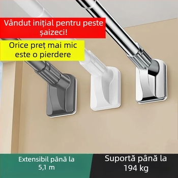 Tijă de perdea de duș perforată, tijă de perdea, suport de haine de balcon îngroșat din oțel inoxidabil, tijă telescopică de uscare a hainelor, tijă lungă îngroșată albă