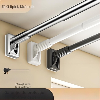 Tijă de perdea de duș perforată, tijă de perdea, suport de haine de balcon îngroșat din oțel inoxidabil, tijă telescopică de uscare a hainelor, tijă lungă îngroșată albă