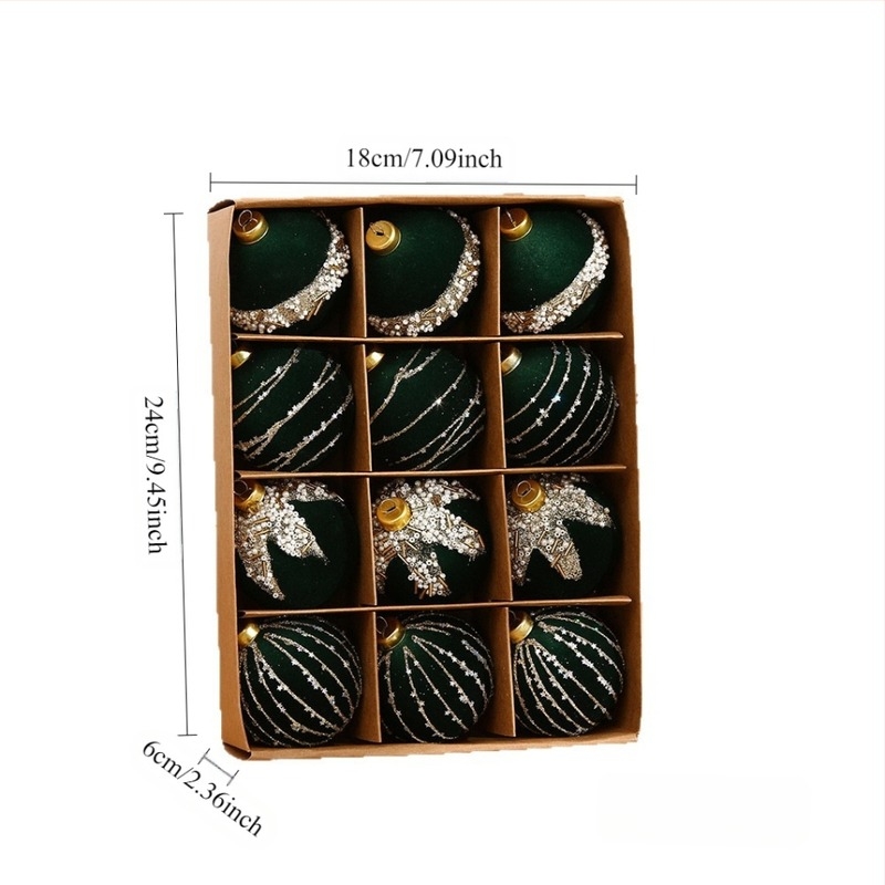 Set de bile decorative de Crăciun transfrontaliere de înaltă calitate, 12 buc, ornamente de Crăciun cu bile incrustate cu diamante, pandantiv, en-gros