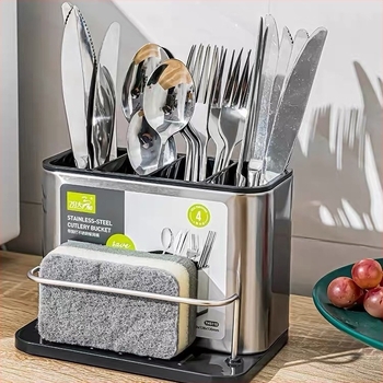 Lingură de uz casnic din oțel inoxidabil bețișoare transfrontaliere multifuncționale all-in-one bucătărie tacâmuri trei-în-one cutie de depozitare pentru scurgere stil nou