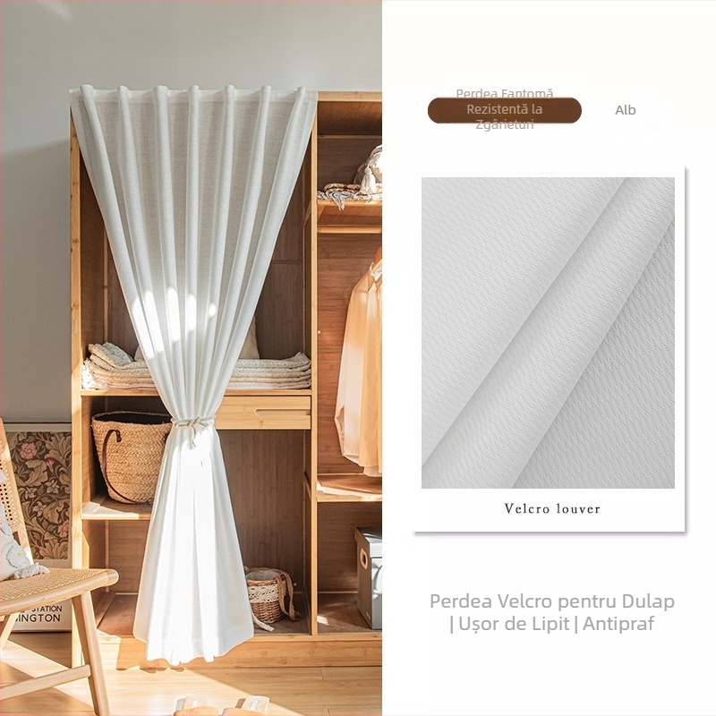 Perdea de dulap cu velcro pentru uși de dulap, dulap antipraf, husă pentru dezordine, perdea de raft, perdea de ușă, perdea transparentă