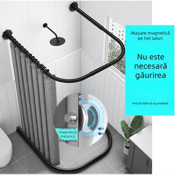 Perdea de duș pliabilă în formă de U, costum, perdea de duș pentru baie, separare uscată și umedă, acoperire pentru baie, perdea, fără perforații, tijă de perdea de duș în formă de U