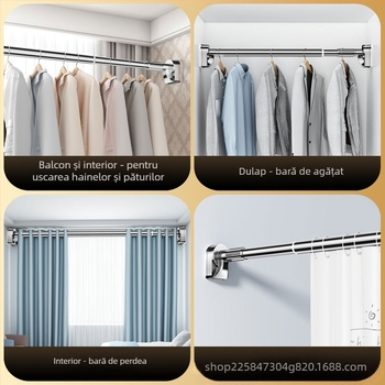 Tijă telescopică pentru perdea de duș, fără găuri, pentru uscare haine, din oțel inoxidabil, tijă de duș rece, tijă de toaletă, tijă de contractare, tijă de perdea, raft de uscare