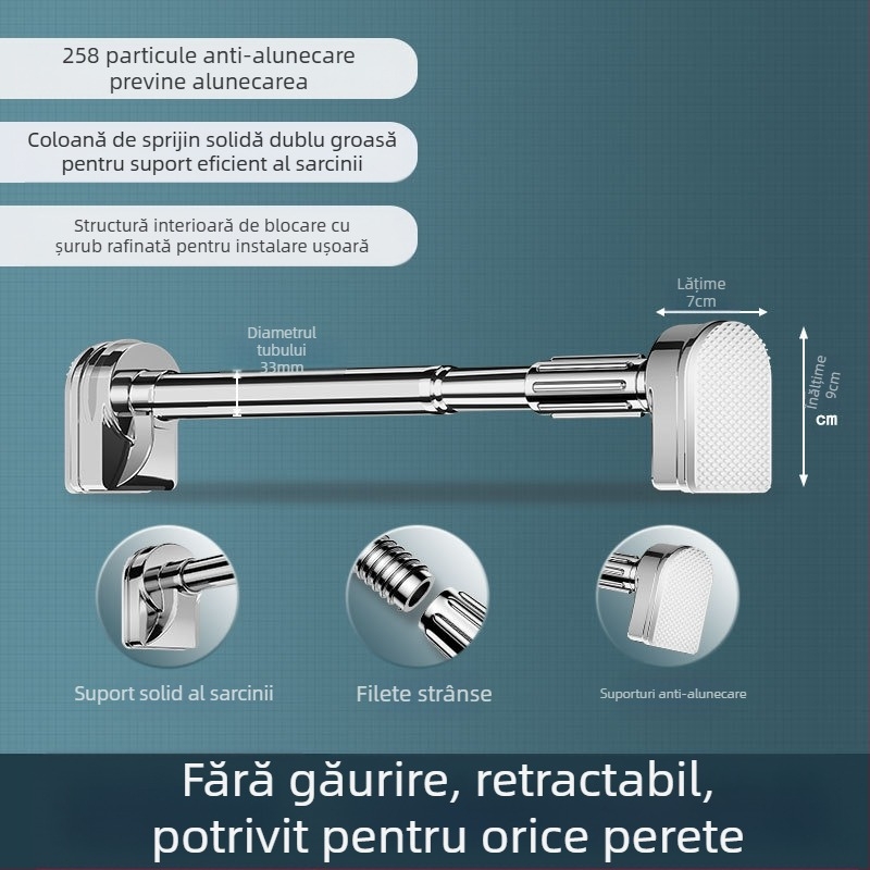 Tijă telescopică pentru perdea de duș, fără găuri, pentru uscare haine, din oțel inoxidabil, tijă de duș rece, tijă de toaletă, tijă de contractare, tijă de perdea, raft de uscare