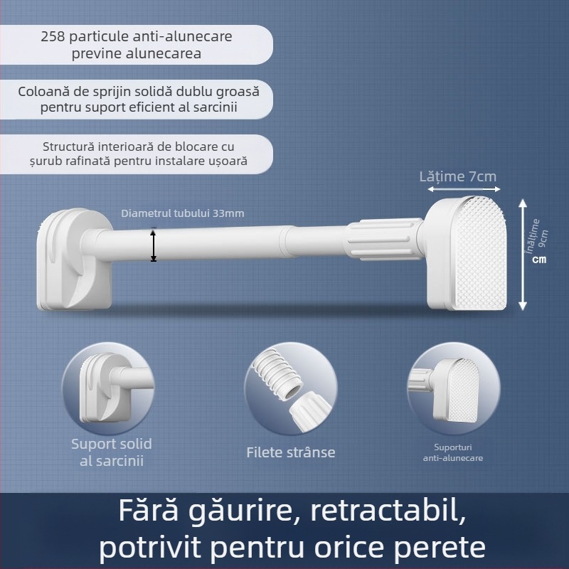 Tijă telescopică pentru perdea de duș, fără găuri, pentru uscare haine, din oțel inoxidabil, tijă de duș rece, tijă de toaletă, tijă de contractare, tijă de perdea, raft de uscare