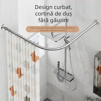Tijă de duș curbată pentru baie, fără perforații, în formă de L, semi-în formă de U, telescopică, pentru duș, din oțel inoxidabil, în formă de evantai, pentru uscare de haine