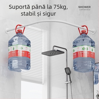 Tijă de duș curbată pentru baie, fără perforații, în formă de L, semi-în formă de U, telescopică, pentru duș, din oțel inoxidabil, în formă de evantai, pentru uscare de haine