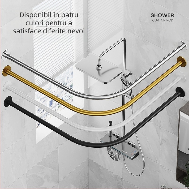 Tijă de duș curbată pentru baie, fără perforații, în formă de L, semi-în formă de U, telescopică, pentru duș, din oțel inoxidabil, în formă de evantai, pentru uscare de haine