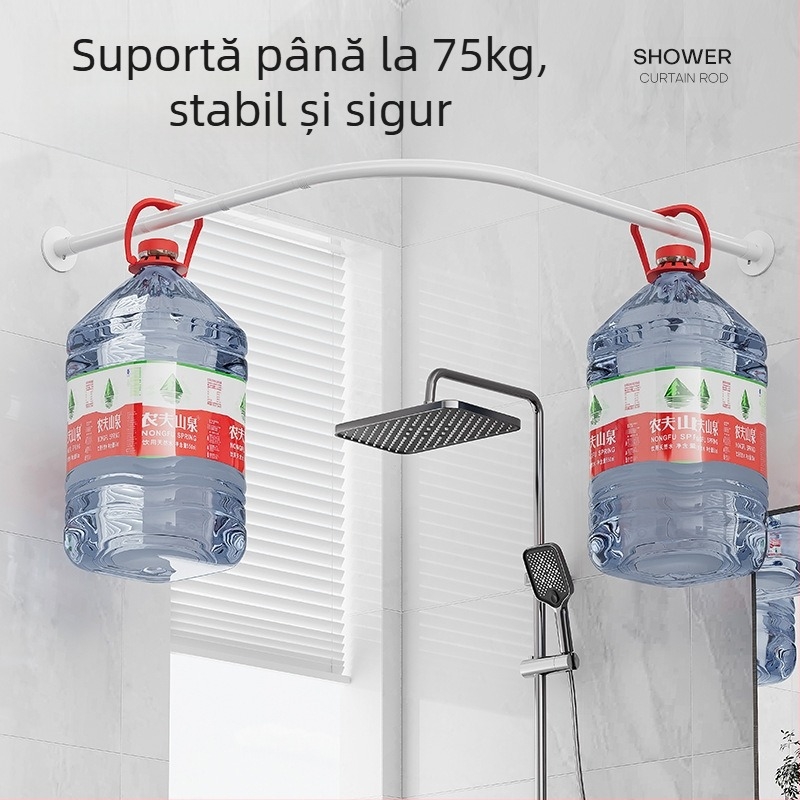 Tijă de duș curbată pentru baie, fără perforații, în formă de L, semi-în formă de U, telescopică, pentru duș, din oțel inoxidabil, în formă de evantai, pentru uscare de haine