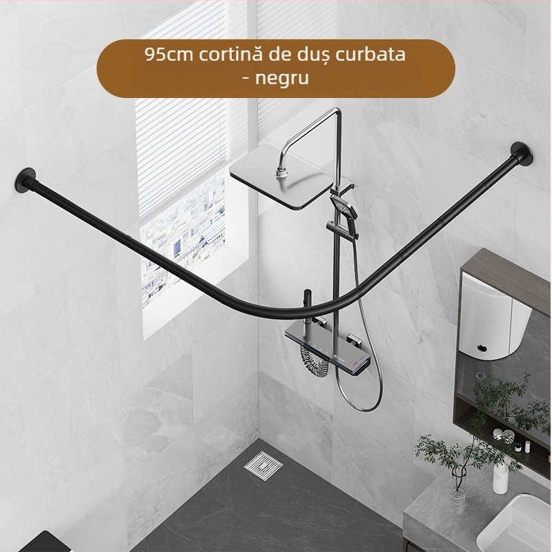 Tijă de duș curbată pentru baie, fără perforații, în formă de L, semi-în formă de U, telescopică, pentru duș, din oțel inoxidabil, în formă de evantai, pentru uscare de haine