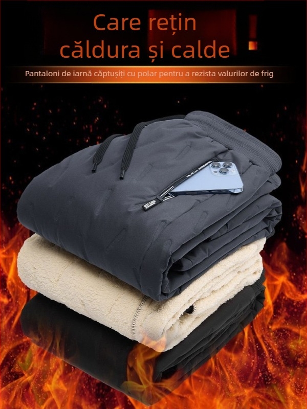 Pantaloni groși cu căptușeală din fleece, pantaloni casual pentru bărbați, pantaloni pentru cupluri din bumbac impermeabil, pantaloni groși și călduroși