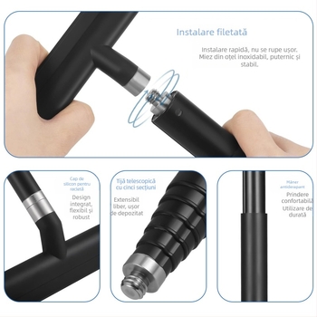 Ștergător de sticlă din silicon, detașabil și retractabil, răzuitor de sticlă de uz casnic pentru curățarea podelei ferestrei de baie pentru toaletă