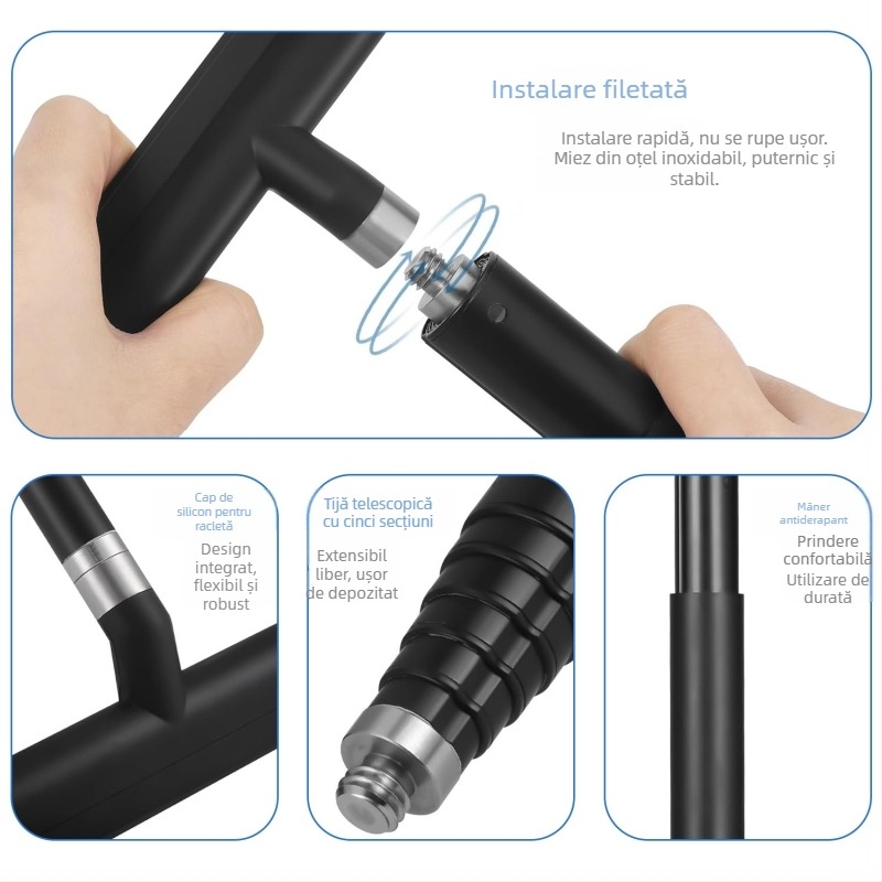 Ștergător de sticlă din silicon, detașabil și retractabil, răzuitor de sticlă de uz casnic pentru curățarea podelei ferestrei de baie pentru toaletă