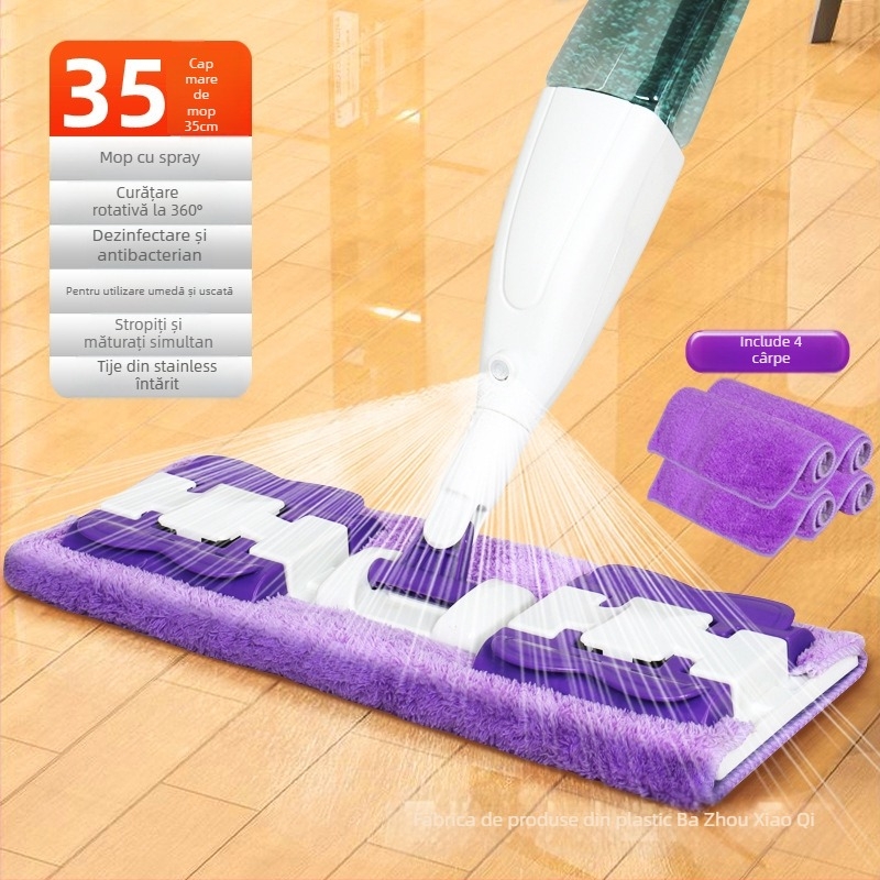 Mop de curățare cu apă pulverizată, mop plat, un mop uscat și umed, cu dublă utilizare, mop dezinfectant rotativ care absoarbe apa