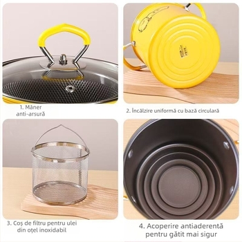 Friteuză Tempura, friteuză de mare capacitate, mică, multifuncțională, fără fum, cu filtru, economisire de ulei, antiaderentă