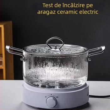 Sticlă rezistentă la căldură, cu două urechi, transparentă, pentru supă, bucătărie, uz casnic, sticlă borosilicată de înaltă calitate, mâner din oțel inoxidabil, tăiței, oală pentru supă, tocană