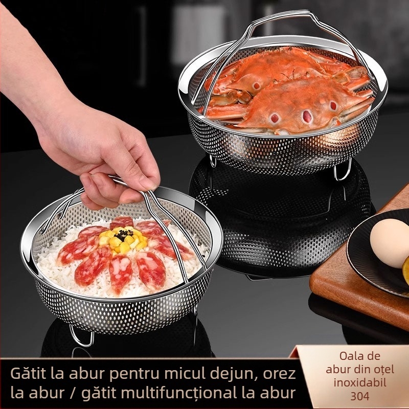 304 Oțel inoxidabil Steamer Rice Cooker Impermeabil Thickened Steamer Legume la abur Chifle la abur cu mâner Rack de abur Grătar de abur Grile de abur
