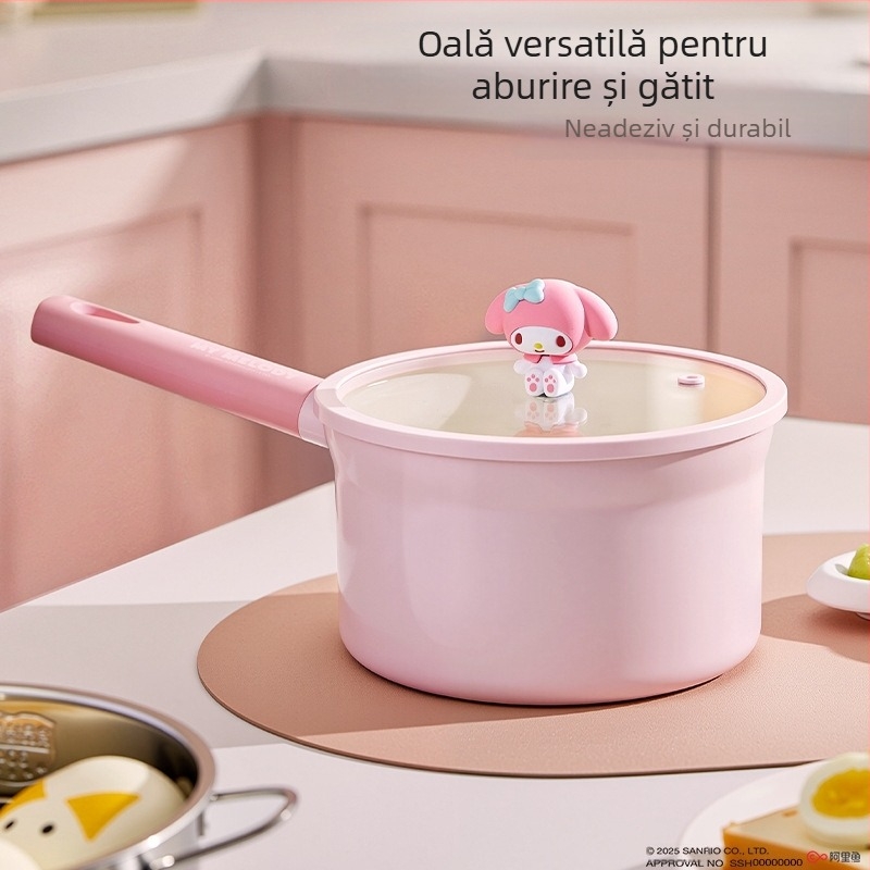 Sanrio Oală multifuncțională pentru lapte, oală antiaderentă, oală specială pentru sugari și copii mici, oală pentru supă, oală pentru gătit la abur și tăiței instant all-in-one
