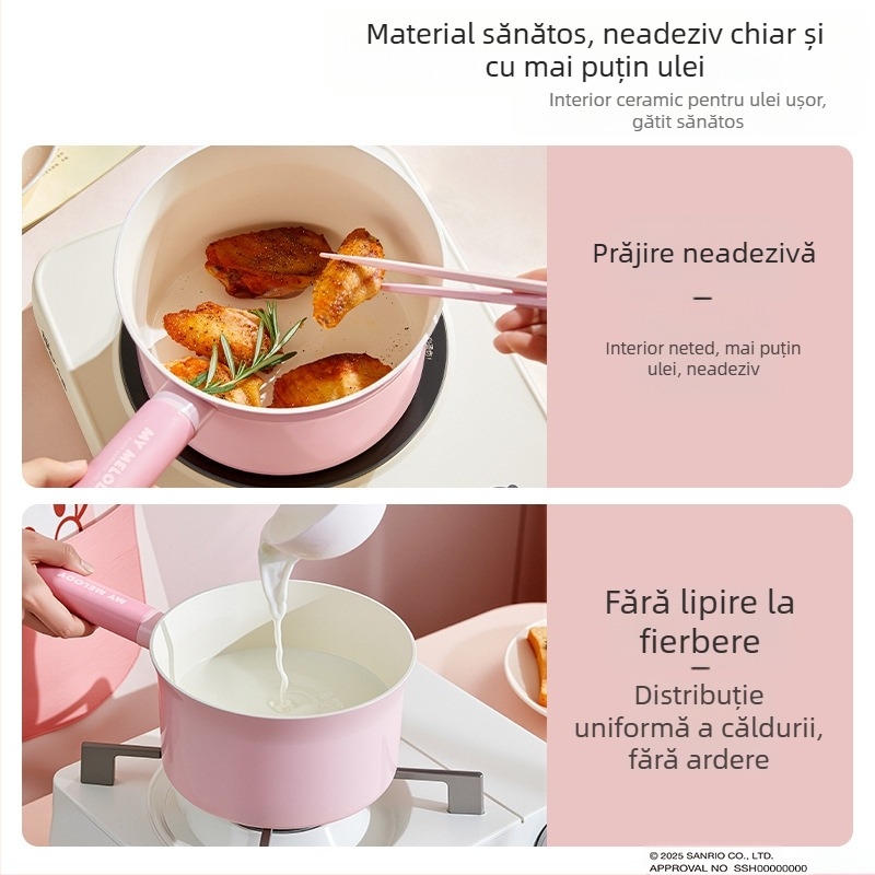 Sanrio Oală multifuncțională pentru lapte, oală antiaderentă, oală specială pentru sugari și copii mici, oală pentru supă, oală pentru gătit la abur și tăiței instant all-in-one
