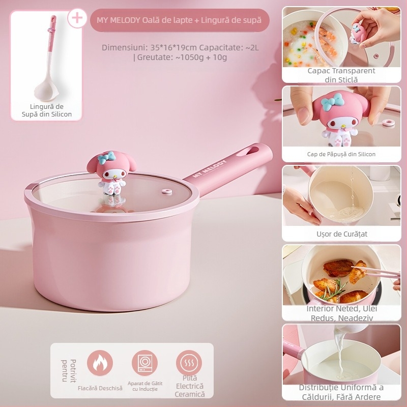 Sanrio Oală multifuncțională pentru lapte, oală antiaderentă, oală specială pentru sugari și copii mici, oală pentru supă, oală pentru gătit la abur și tăiței instant all-in-one