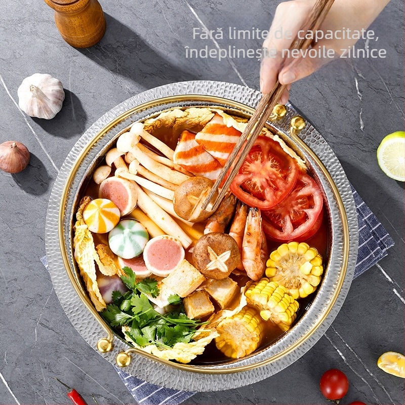 Oală japoneză Shouxi din oțel cu trei straturi, oală coreeană cu fund plat, oală agățată, oală din oțel inoxidabil, oală pentru fructe de mare, oală uscată