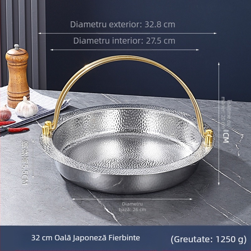 Oală japoneză Shouxi din oțel cu trei straturi, oală coreeană cu fund plat, oală agățată, oală din oțel inoxidabil, oală pentru fructe de mare, oală uscată