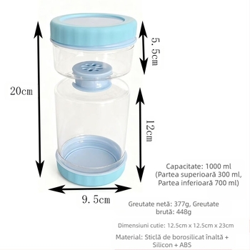 Borcan de murături cu separare uscată și umedă, rotund transfrontalier, de cinci generații, Jar de murături, distribuție uscată și umedă, borcan de clepsidră, recipient din sticlă