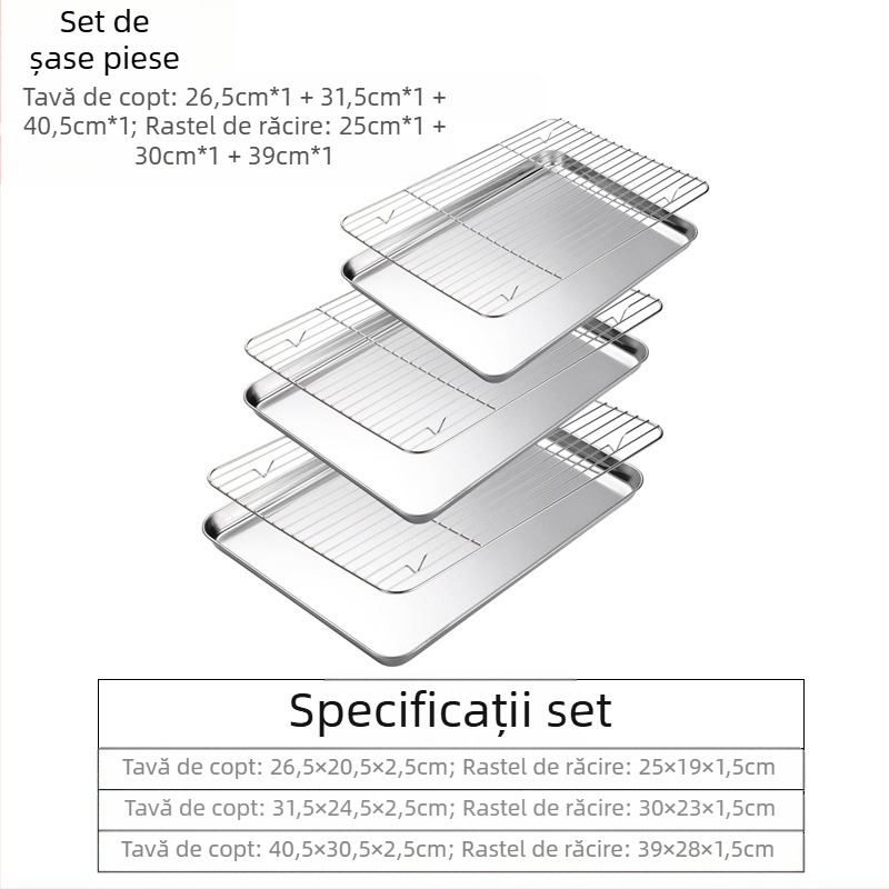 Tavă de copt din oțel inoxidabil cu fund plat Amazon, rack de răcire, potrivită pentru grilă de distribuție a grătarului de copt, tavă pătrată 304, tavă de cuptor multifuncțională