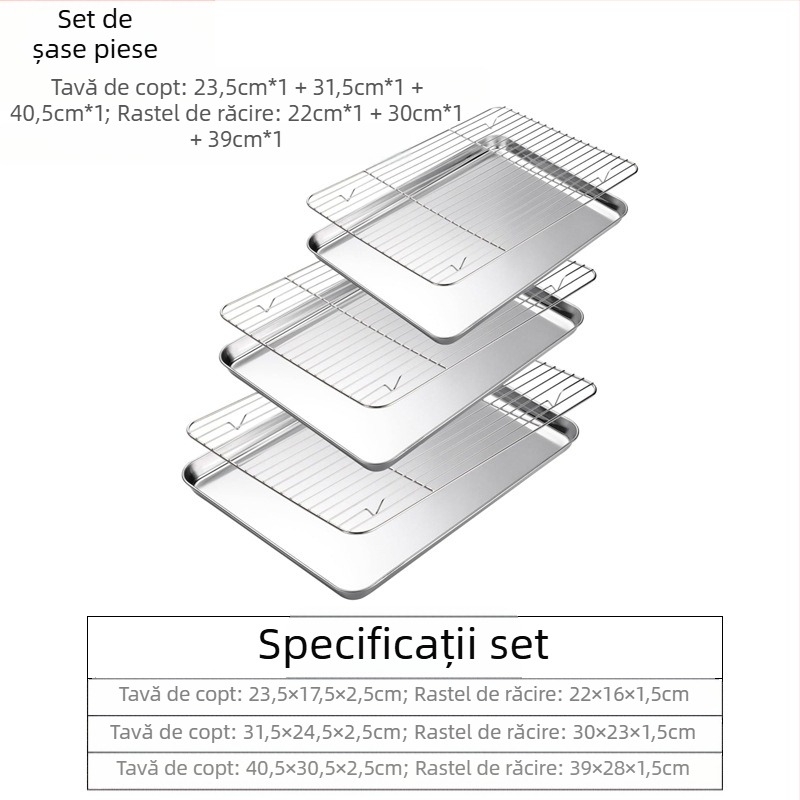 Tavă de copt din oțel inoxidabil cu fund plat Amazon, rack de răcire, potrivită pentru grilă de distribuție a grătarului de copt, tavă pătrată 304, tavă de cuptor multifuncțională