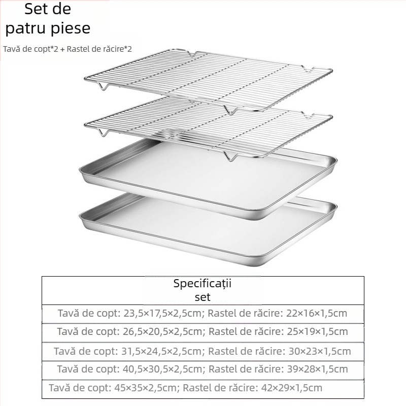 Tavă de copt din oțel inoxidabil cu fund plat Amazon, rack de răcire, potrivită pentru grilă de distribuție a grătarului de copt, tavă pătrată 304, tavă de cuptor multifuncțională