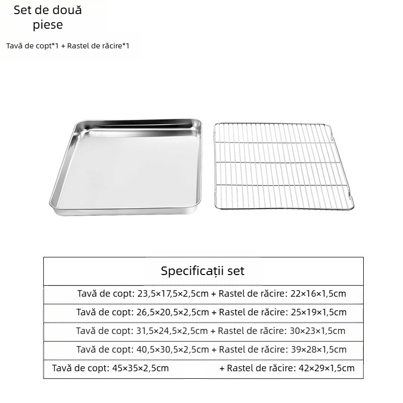 Tavă de copt din oțel inoxidabil cu fund plat Amazon, rack de răcire, potrivită pentru grilă de distribuție a grătarului de copt, tavă pătrată 304, tavă de cuptor multifuncțională