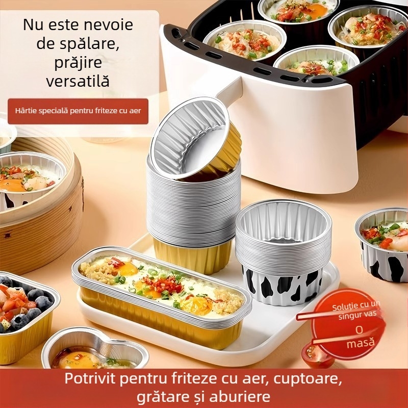 Friteuză cu aer, folie de aluminiu, bol, cuptor de uz casnic repetabil, tort, budincă, copt, mucegai, cutie mică din folie de aluminiu, tavă pentru ceașcă