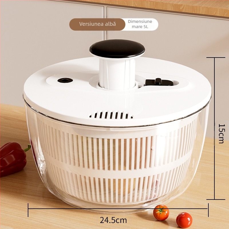 Deshidratator de legume cu presare, centrifugare și deshidrator pentru salate de uz casnic, coș de scurgere rotativ multifuncțional de mare capacitate, bazin pentru legume