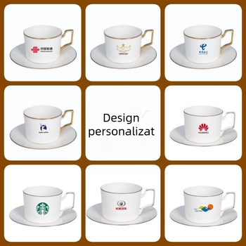 Set de ceașcă de cafea și farfurie din ceramică cu ramă aurie, en-gros, din porțelan os, simplă și creativă, pentru acasă, ceașcă de ceai de după-amiază, suvenir pentru Festivalul de la mijlocul toamnei