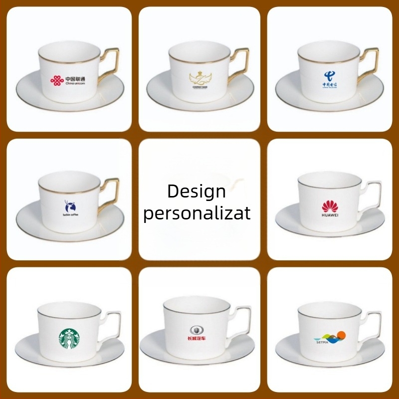 Set de ceașcă de cafea și farfurie din ceramică cu ramă aurie, en-gros, din porțelan os, simplă și creativă, pentru acasă, ceașcă de ceai de după-amiază, suvenir pentru Festivalul de la mijlocul toamnei