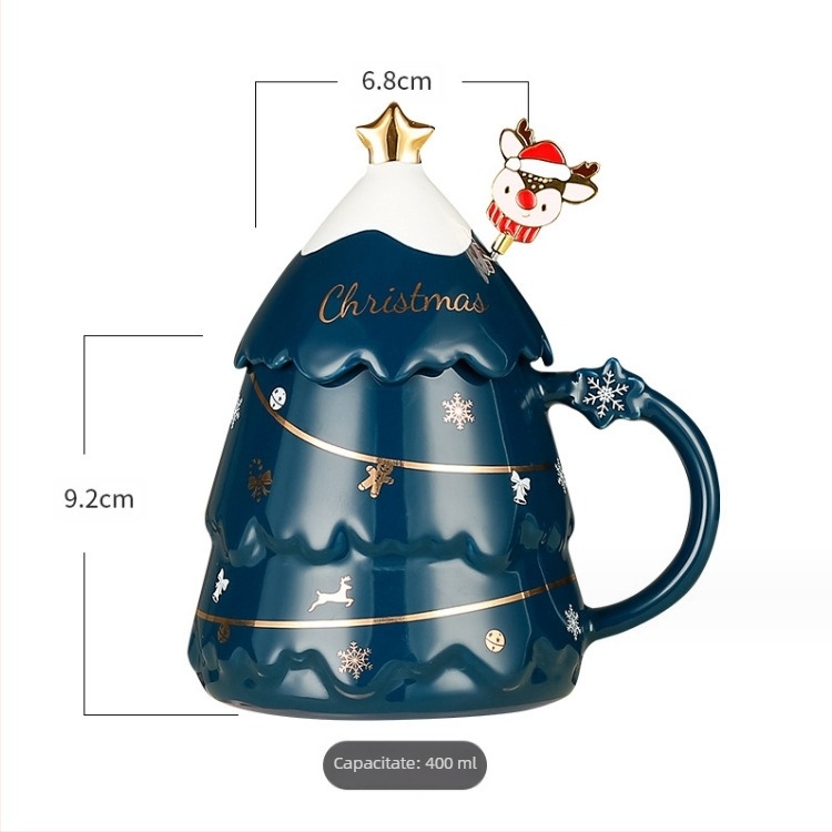 Cană ceramică de Crăciun cu capac și lingură, cadou de afaceri pentru cupluri, cană de mare capacitate, design creativ cu logo personalizat
