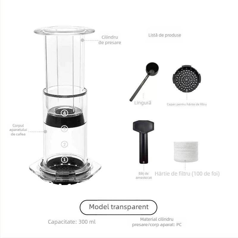 Iubește presiunea presiunii, o cafetieră transparentă portabilă în aer liber, cu oală de presiune manuală, aparat de cafea, oală de cafea manuală, oală de presiune partajată, muzică